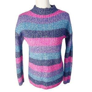 GAP Wool Blend Pink Purple and Blue Striped Sweater Mock Neck Women's Size XS